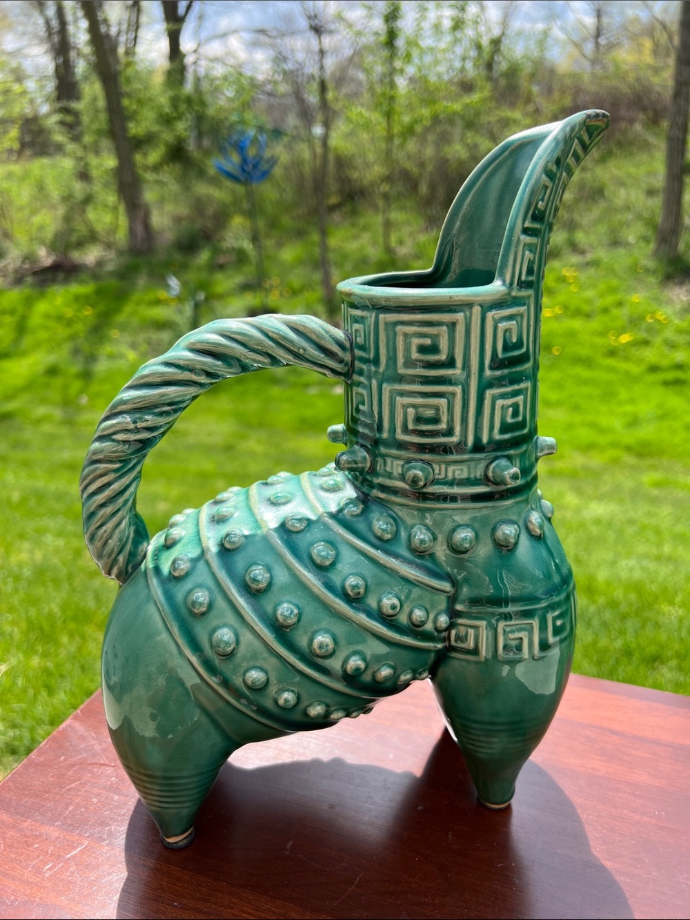 MCM Alvino Bagni Style Italian Art Pottery Pitcher Zoomorphic Hobnail Etruscan